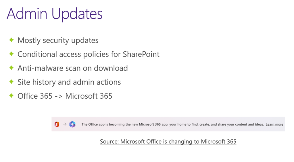 Visual overview of Admin Updates listed and explained in the below paragraph.