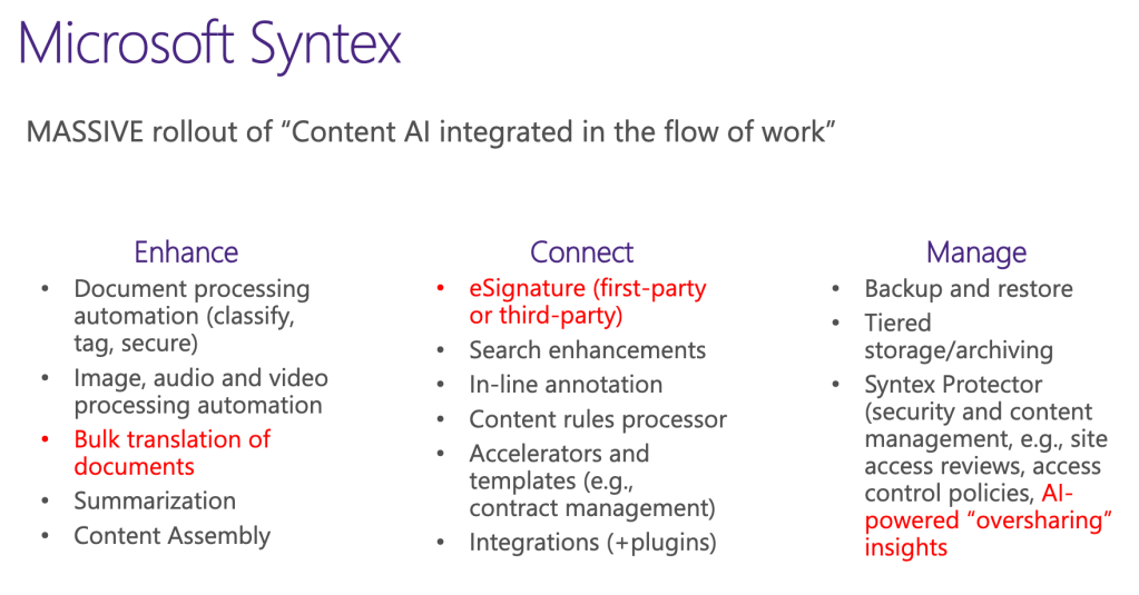 Visual list of MS Syntex updates. The key updates are listed and described in the following paragraph.