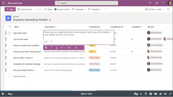 Visualization of custom list templates in Microsoft Lists