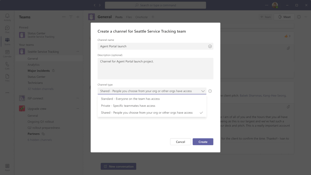 Visualization of sharing channels in Microsoft Teams