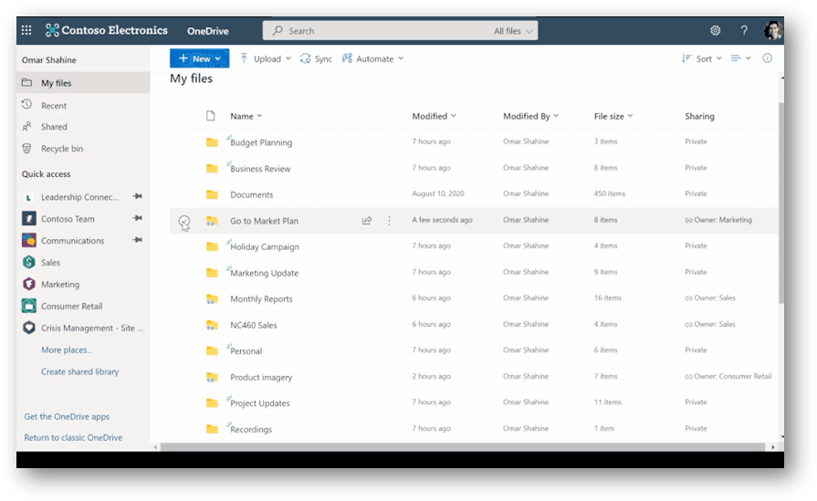 Visualization of My Files in OneDrive