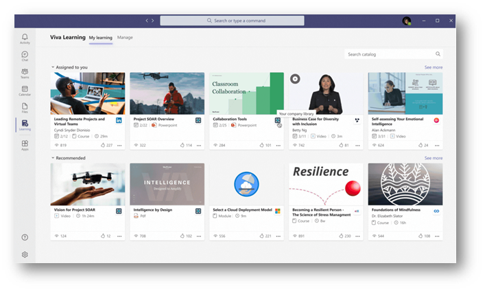 Visualization of Viva Learning in Microsoft Teams