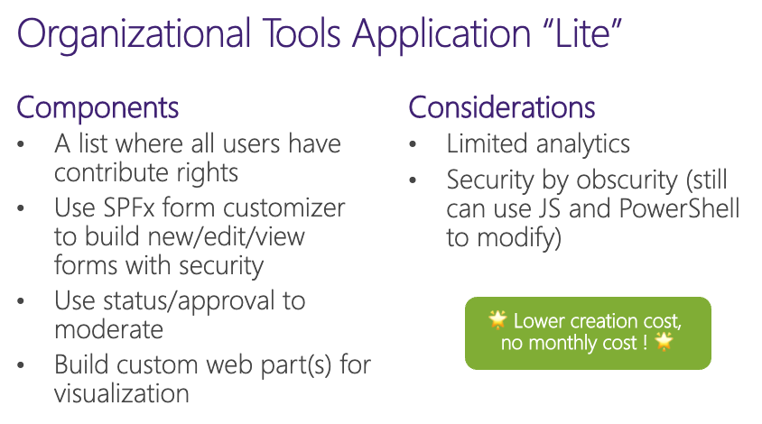 Components and considerations of organizational tools application &ldquo;lite&rdquo; version. These are discussed in the following paragraph. 